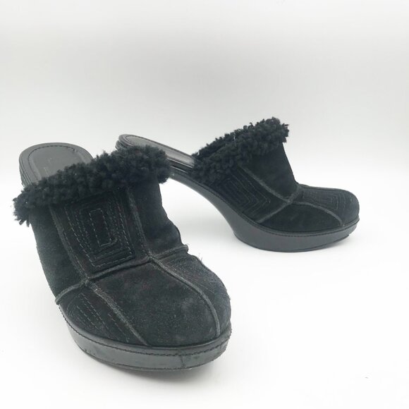 Coach Shoes - COACH Aubrey Black Suede Fur Lined High Heel Y2K  Heeled Mules Womens 7